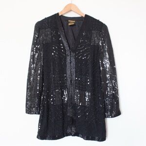Collage by Simon Ellis | Vintage 80's Black Sequined and Beaded, Blazer | Size S